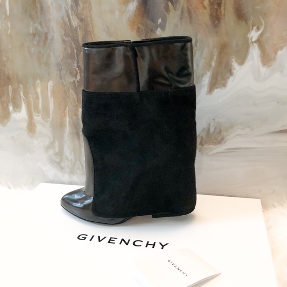Givenchy Shoes - Givenchy Black Patent & Suede Shark Ankle Boots 39